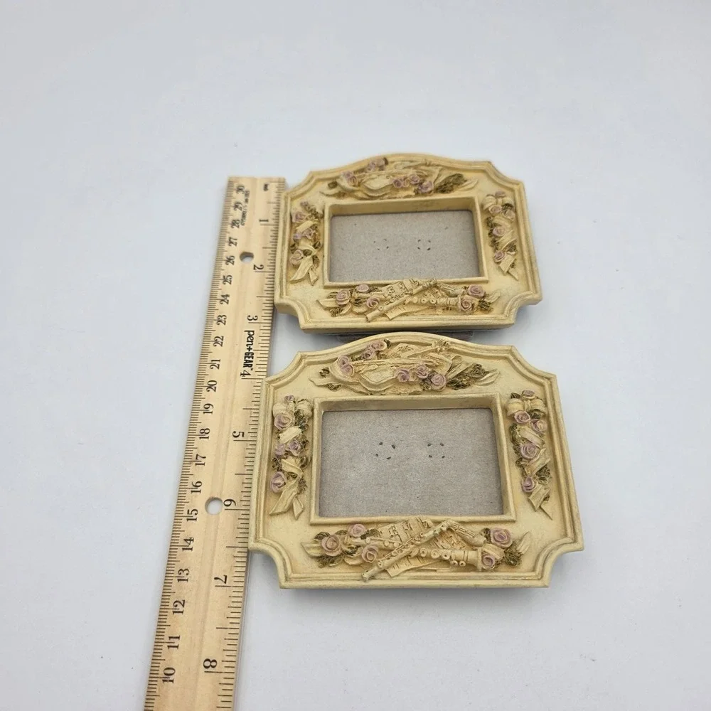 2 Vtg 1994 Figi Graphics Resin Musical Instruments Rose Ivory Picture Frames